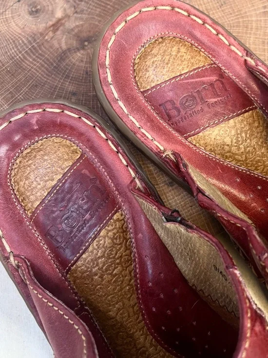 Børn Red Leather Whipstitch Mules Slip On Clogs Women’s Size 9 - Picture 2 of 14